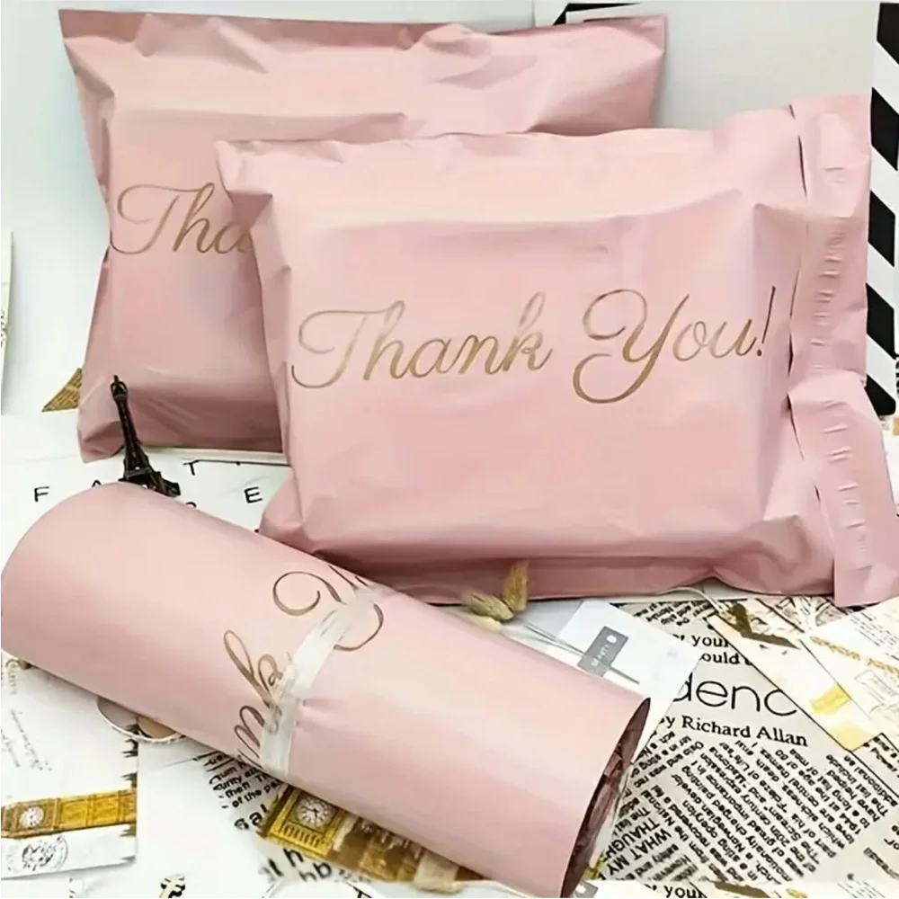 Set of 20 Pink Poly Mailers - “Thank You” Self Sealing Shipping Poly Mailers